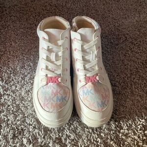 Michael Kors Kids White High-Top Sneakers with Pastel Pink Accents